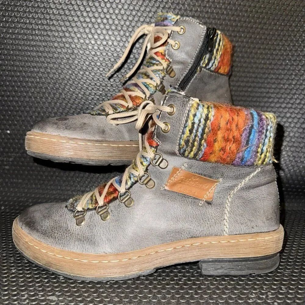 Rieker Felicitas Gray Faux Leather Colorful Ankle Bootie Women’s Size 8 (39)